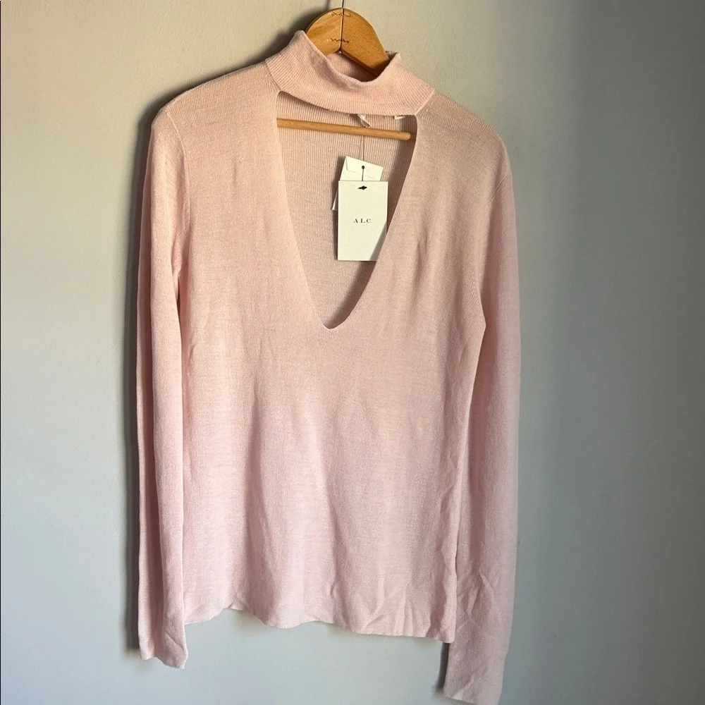 NEW A.L.C. Caro Choker Collar Merino Wool Open Front Sweater XS